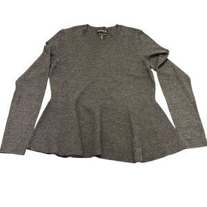 Nanette Lepore Gray Long-Sleeve Peplum Sweater Womens XS Extra fine merino Wool